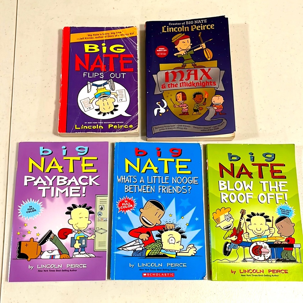 4 Big Nate Paperback Books + Max & the Midnights Paperback Book